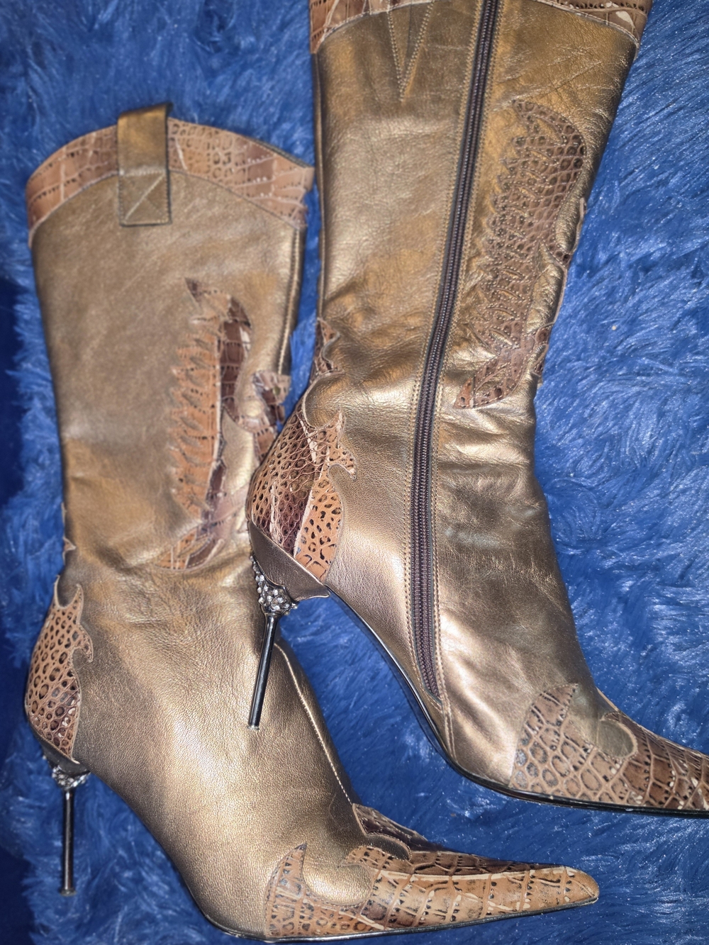 Bronx Metallic Bronze Pointed-Toe Stiletto Boots Size 41